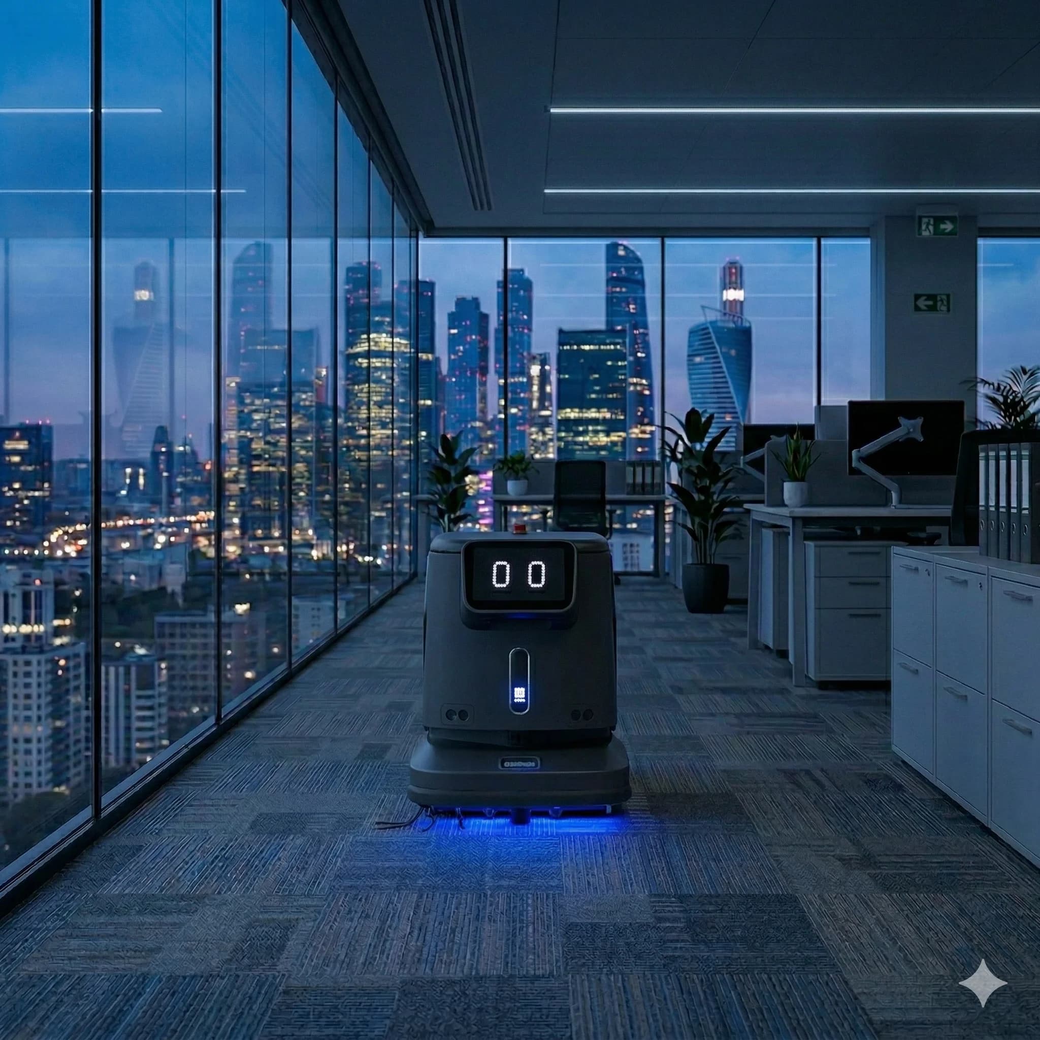 Pudu CC1 städrobot med Städ-Robotar branding och LED-display